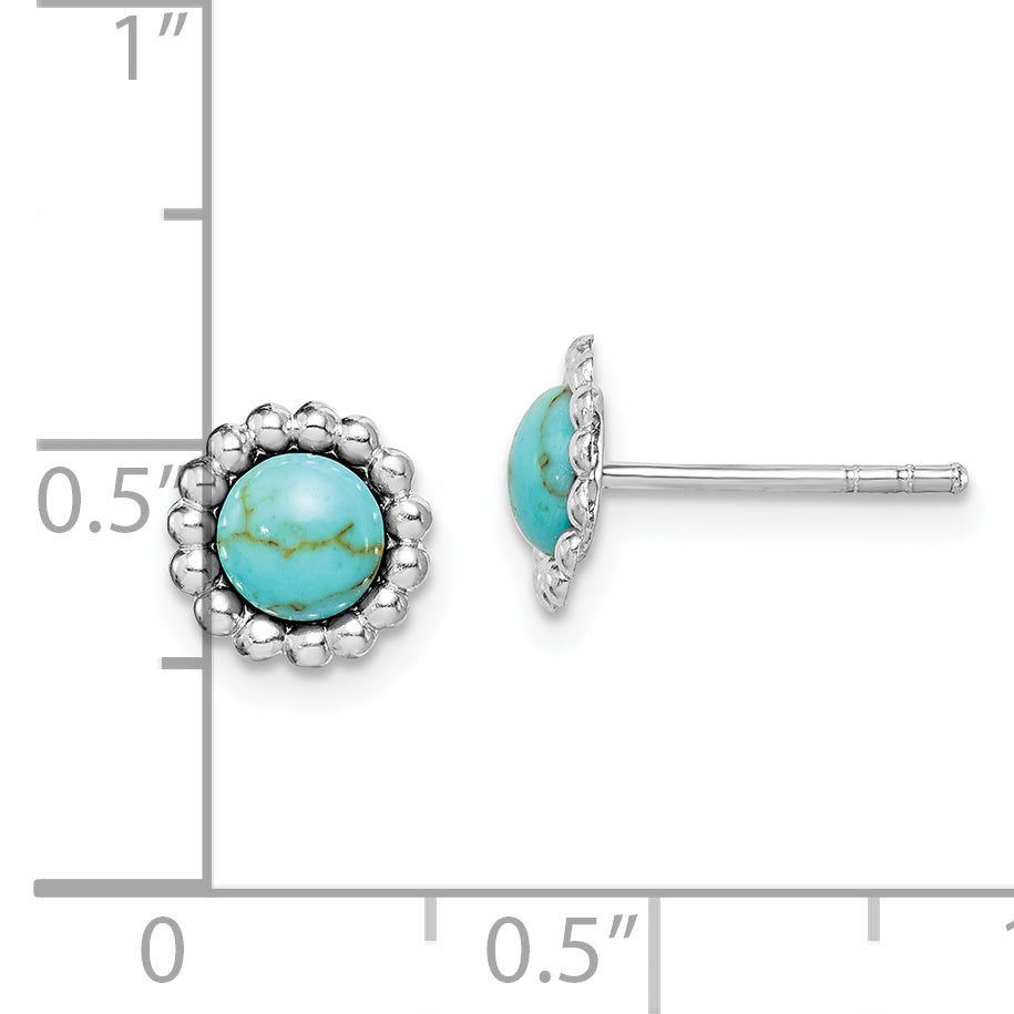 Sterling Silver Rhodium-plated Created Turquoise Post Earrings