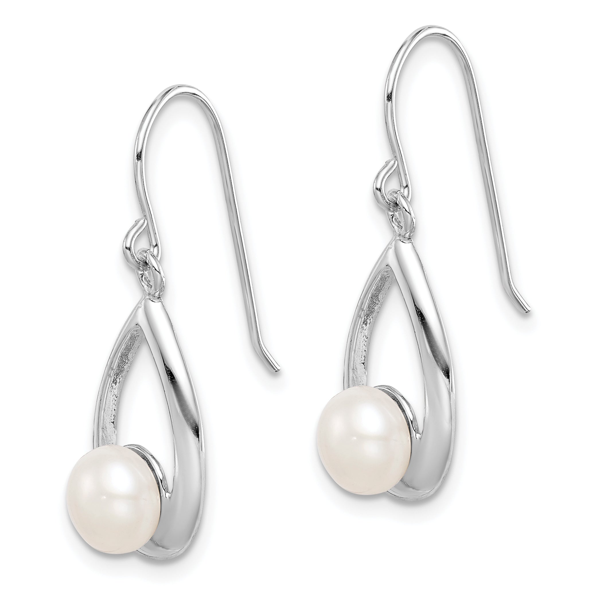 Sterling Silver Rhodium-plated 6-7mm White Freshwater Cultured Pearl Teardrop Dangle Earrings
