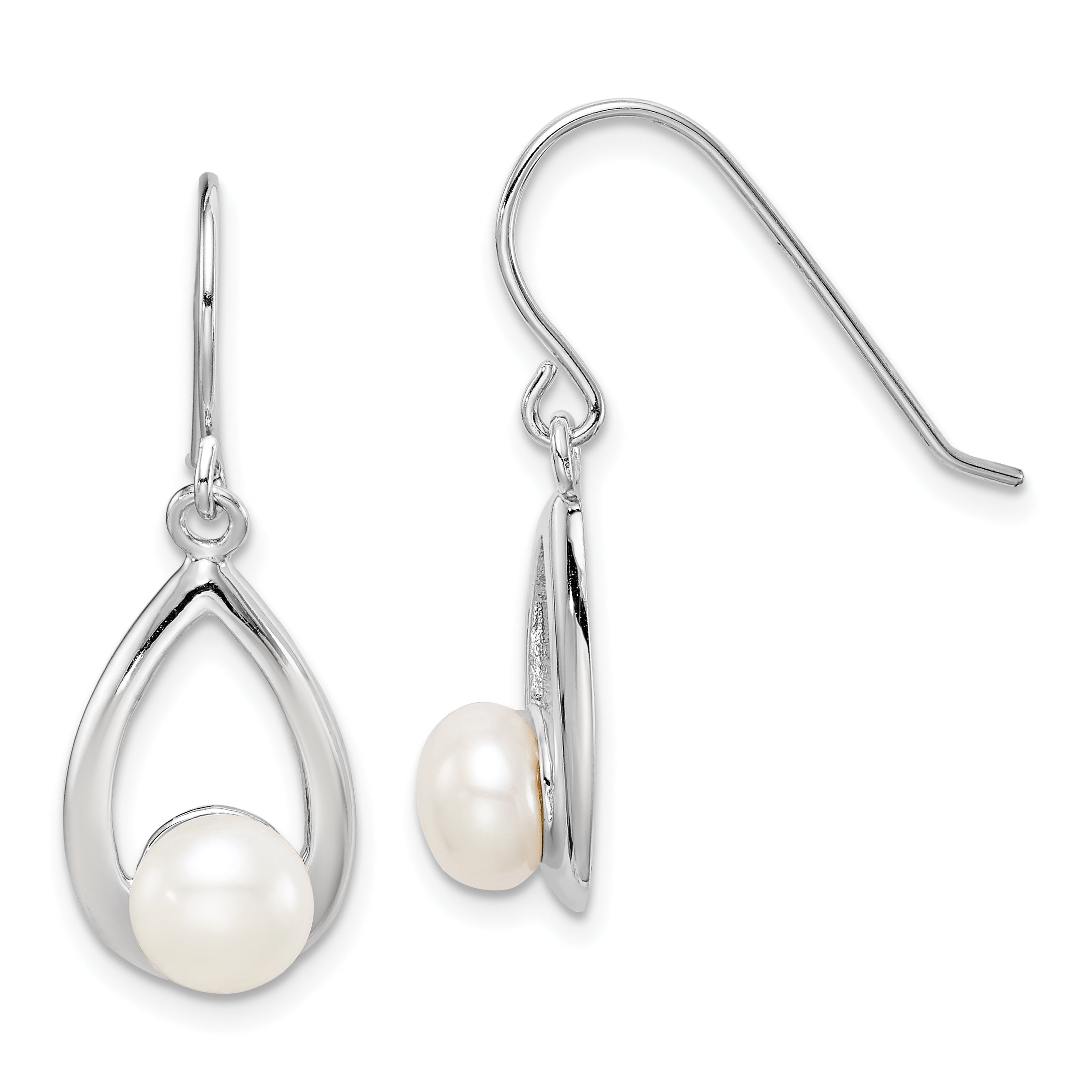 Sterling Silver Rhodium-plated 6-7mm White Freshwater Cultured Pearl Teardrop Dangle Earrings Main image