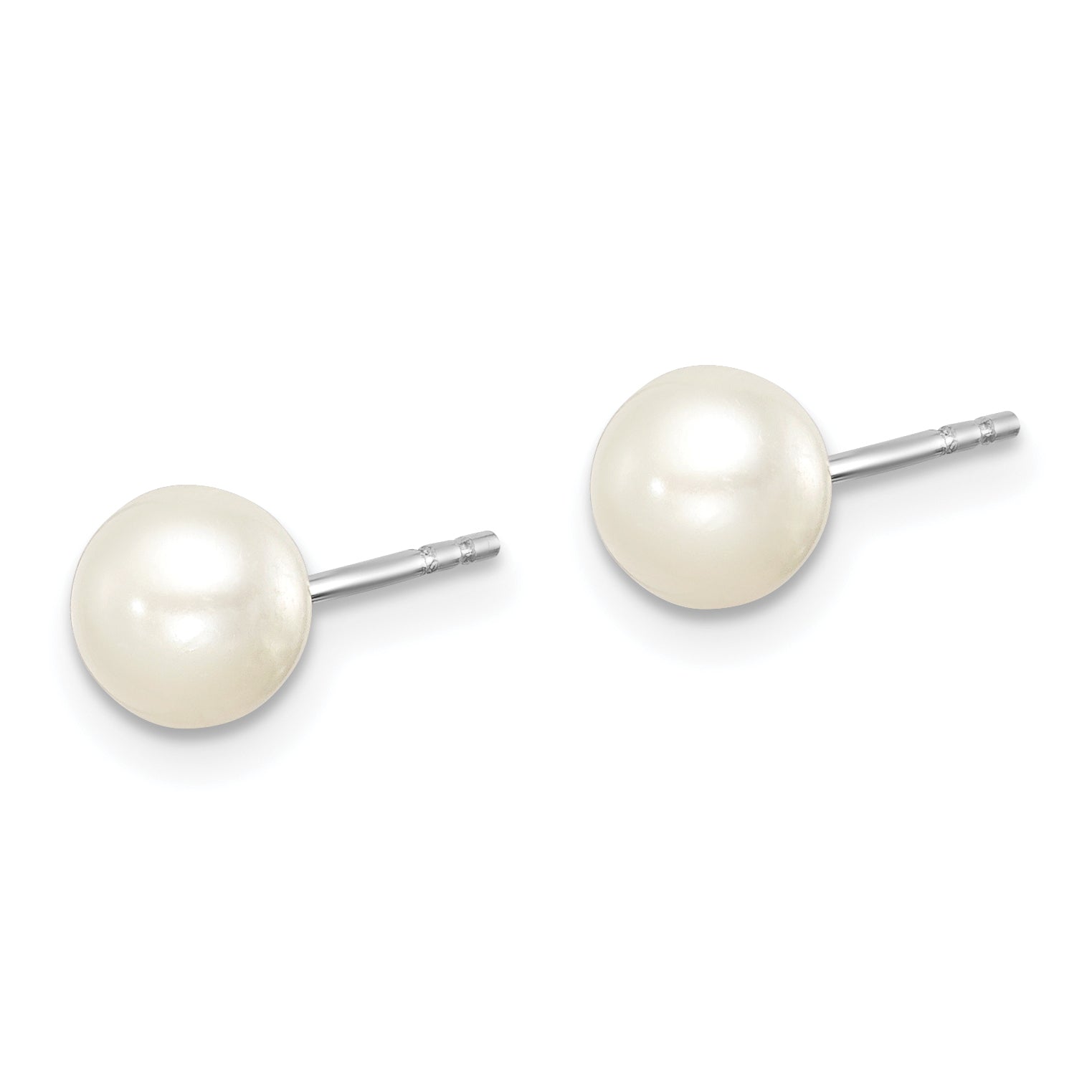 Sterling Silver Rhodium-Plated 5-6mm White Freshwater Cultured Pearl Stud Earrings Secondary image