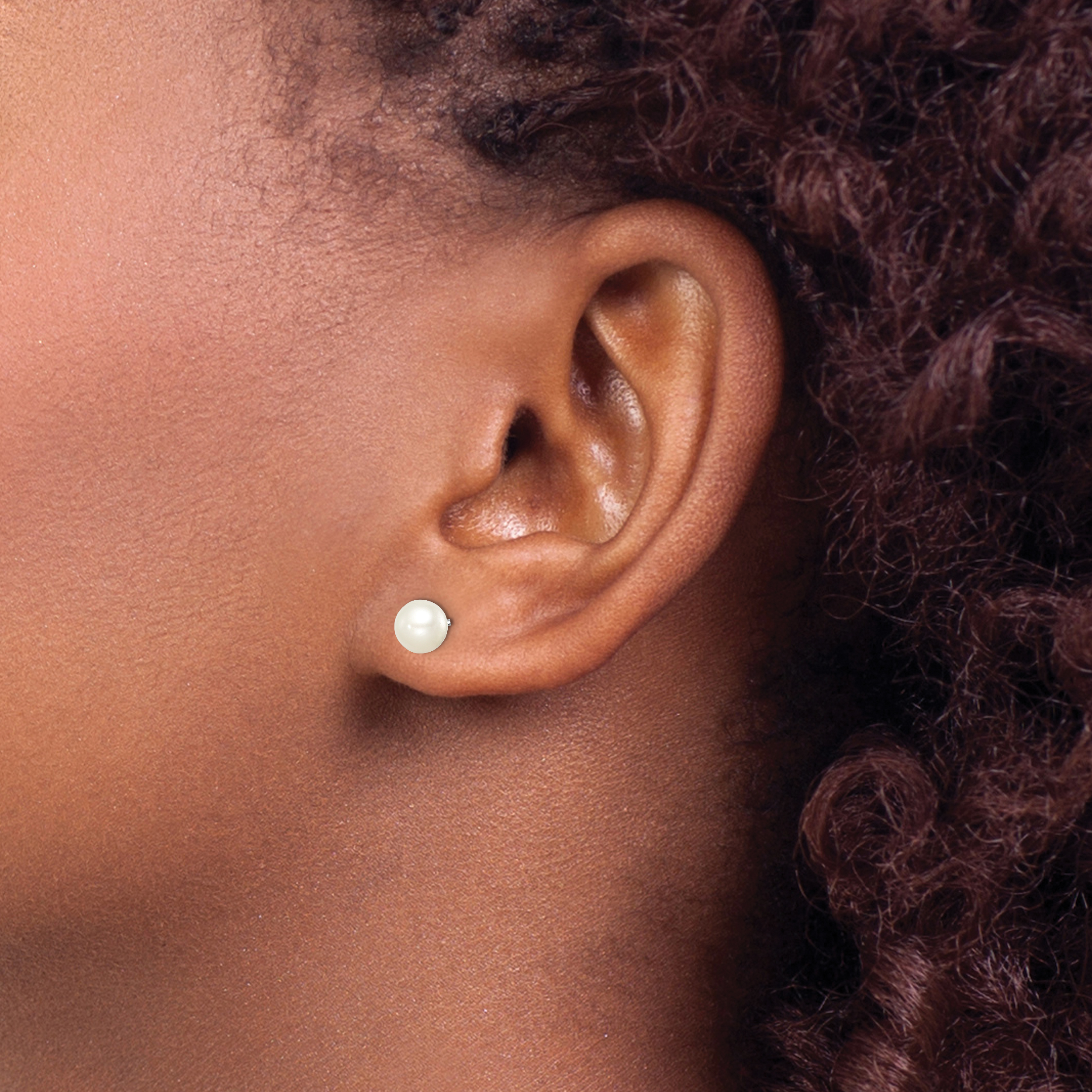 Sterling Silver Rhodium-Plated 5-6mm White Freshwater Cultured Pearl Stud Earrings