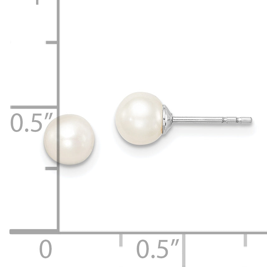 Sterling Silver Rhodium-Plated 5-6mm White Freshwater Cultured Pearl Stud Earrings