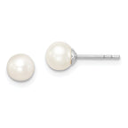 Sterling Silver Rhodium-Plated 5-6mm White Freshwater Cultured Pearl Stud Earrings