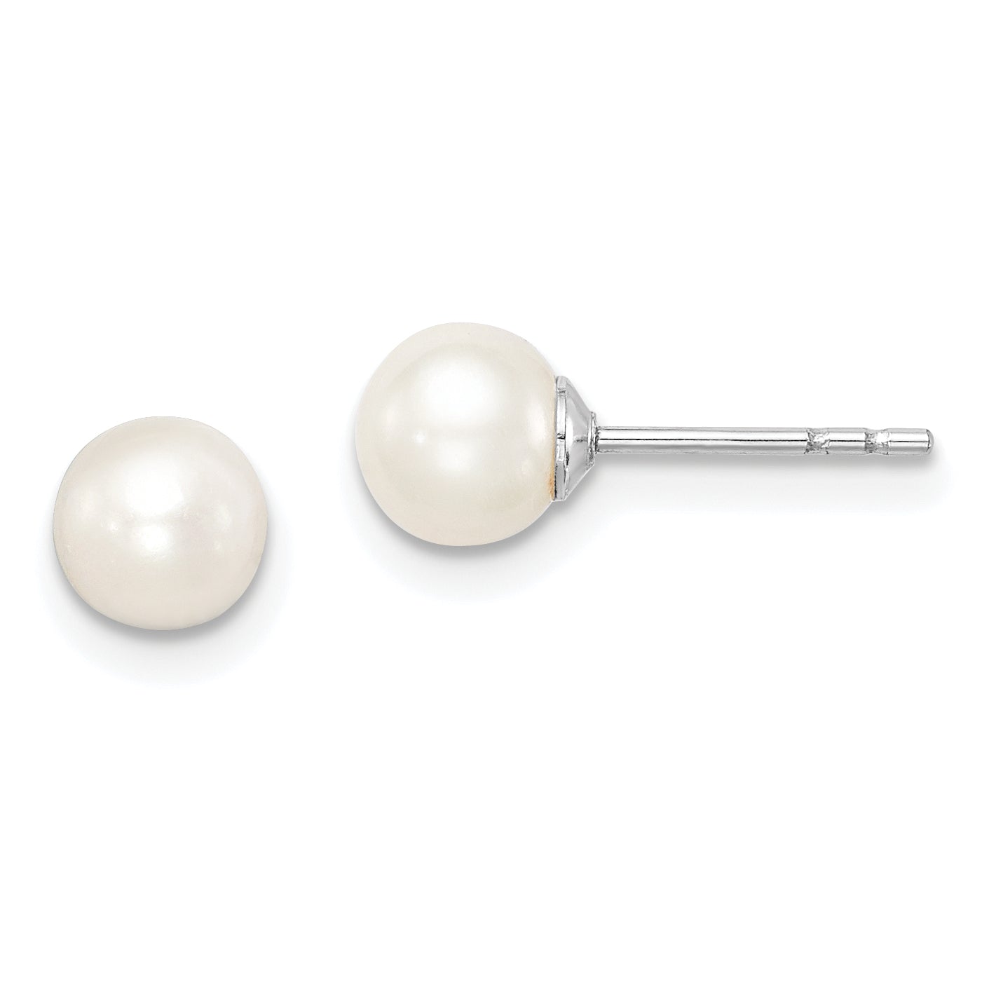 Sterling Silver Rhodium-Plated 5-6mm White Freshwater Cultured Pearl Stud Earrings