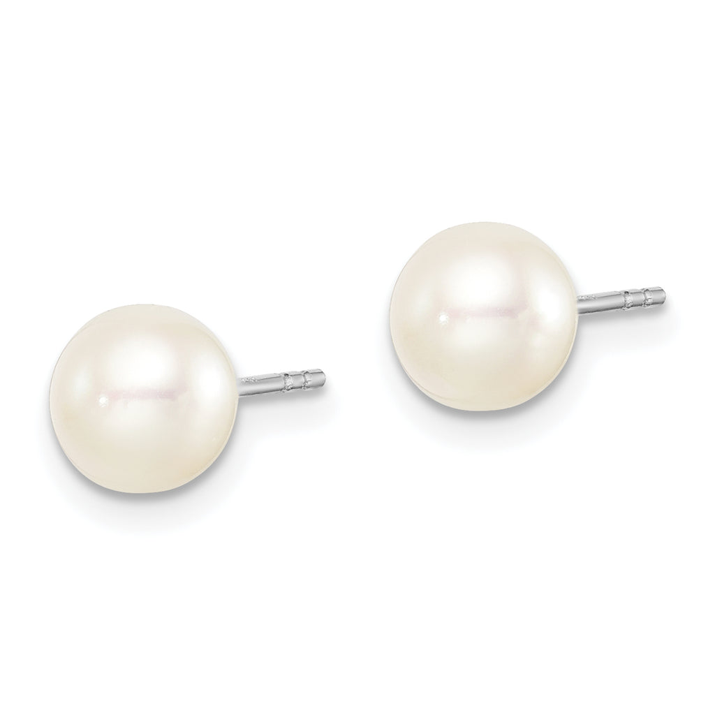 Sterling Silver Rhodium-Plated 6-7mm White Freshwater Cultured Pearl Stud Earrings