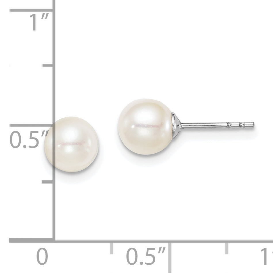 Sterling Silver Rhodium-Plated 6-7mm White Freshwater Cultured Pearl Stud Earrings