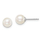 Sterling Silver Rhodium-Plated 6-7mm White Freshwater Cultured Pearl Stud Earrings