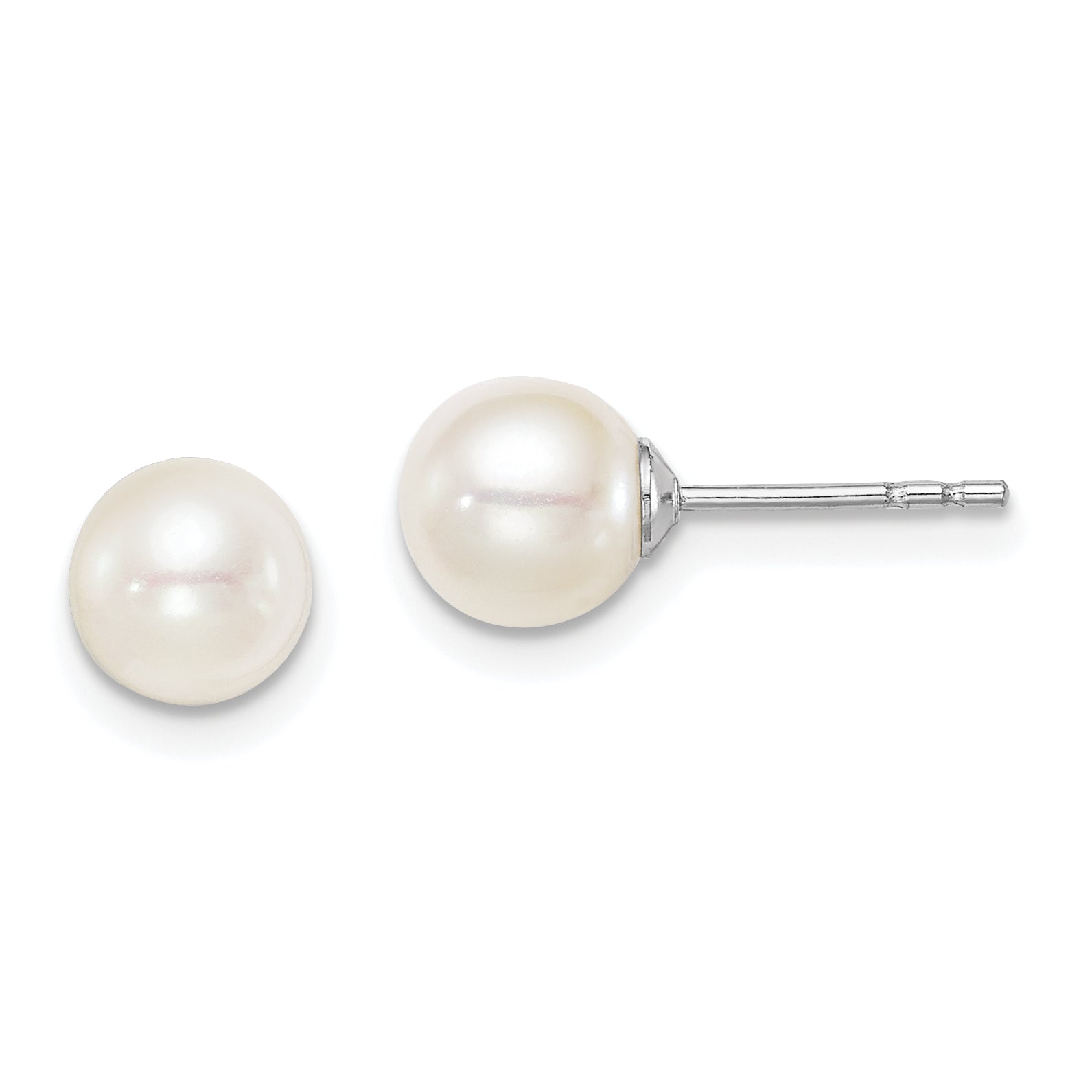 Sterling Silver Rhodium-Plated 6-7mm White Freshwater Cultured Pearl Stud Earrings