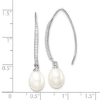 Sterling Silver Rhodium-plated 7-8mm White Teardrop Freshwater Cultured Pearl and CZ Threader Earrings