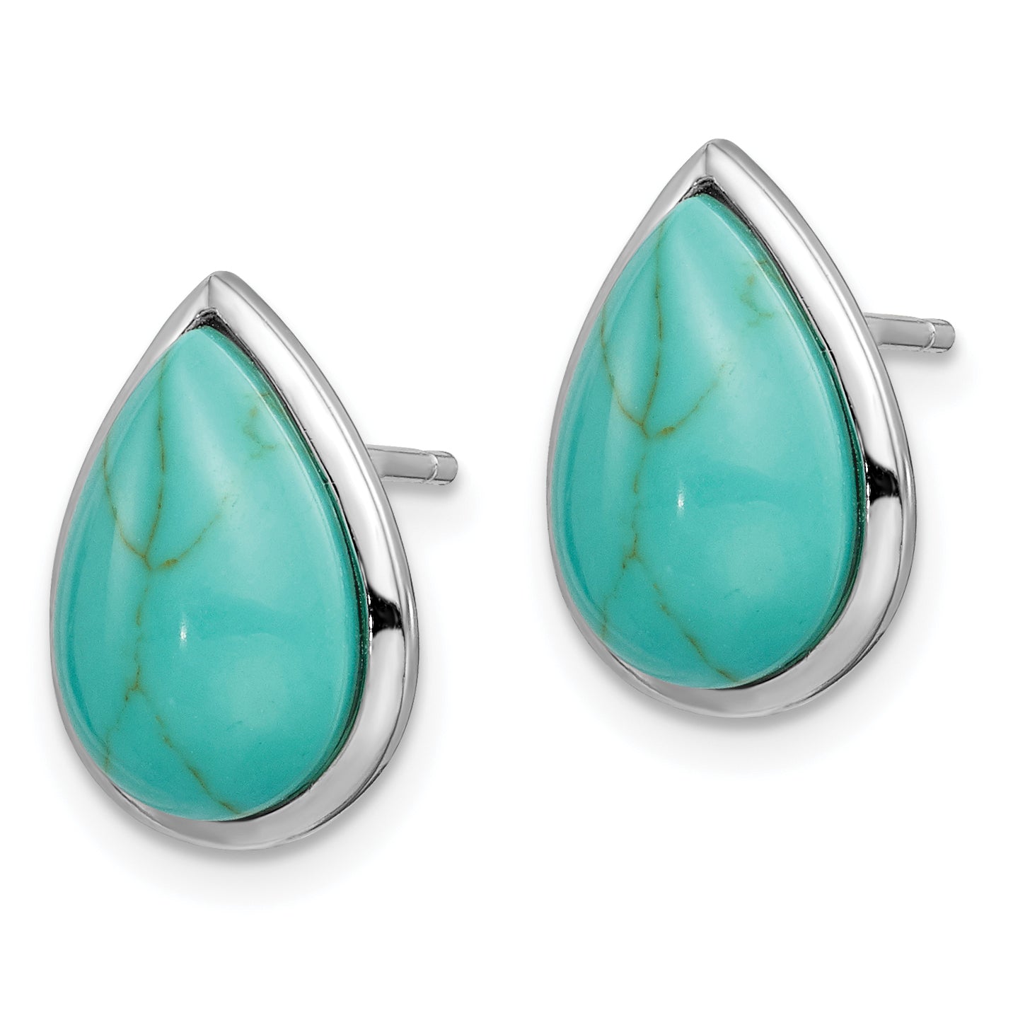 Sterling Silver Rhodium-plated Imitation Turquoise Teardrop Post Earrings Secondary image
