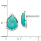 Sterling Silver Rhodium-plated Imitation Turquoise Teardrop Post Earrings