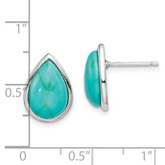 Sterling Silver Rhodium-plated Imitation Turquoise Teardrop Post Earrings
