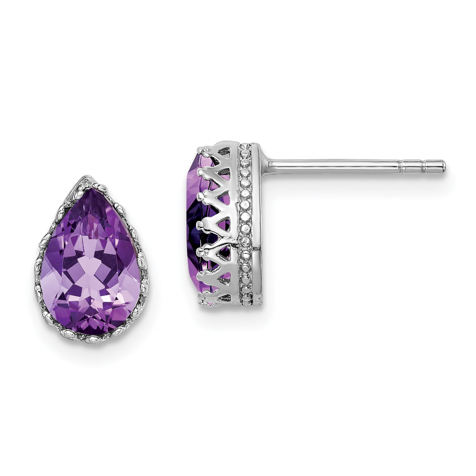Sterling Silver Rhodium-plated 10mm Polished Pear Amethyst Post Earrings Main image