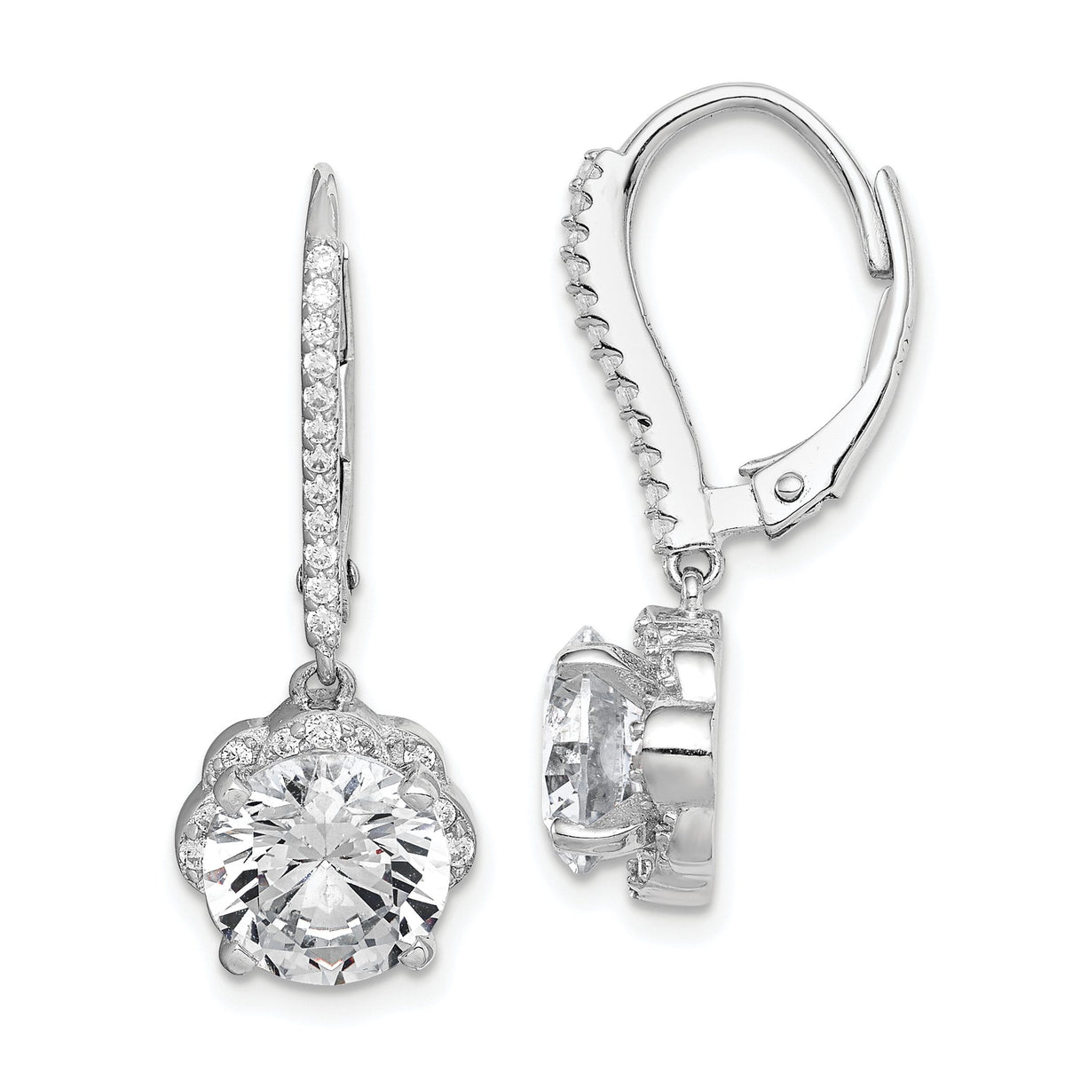 Cubic Zirconia Flower Leverback Earrings in Sterling Silver, 8mm - Sophia Jewelers Main image