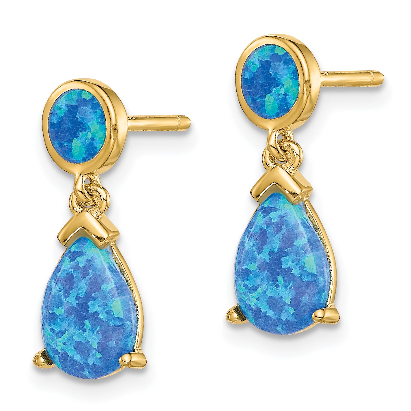 Sterling Silver Gold-tone Created Blue Opal Teardrop Post Dangle Earrings Secondary image