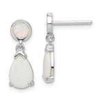 Sterling Silver Rhod-plated Created Opal Teardrop Post Dangle Earrings