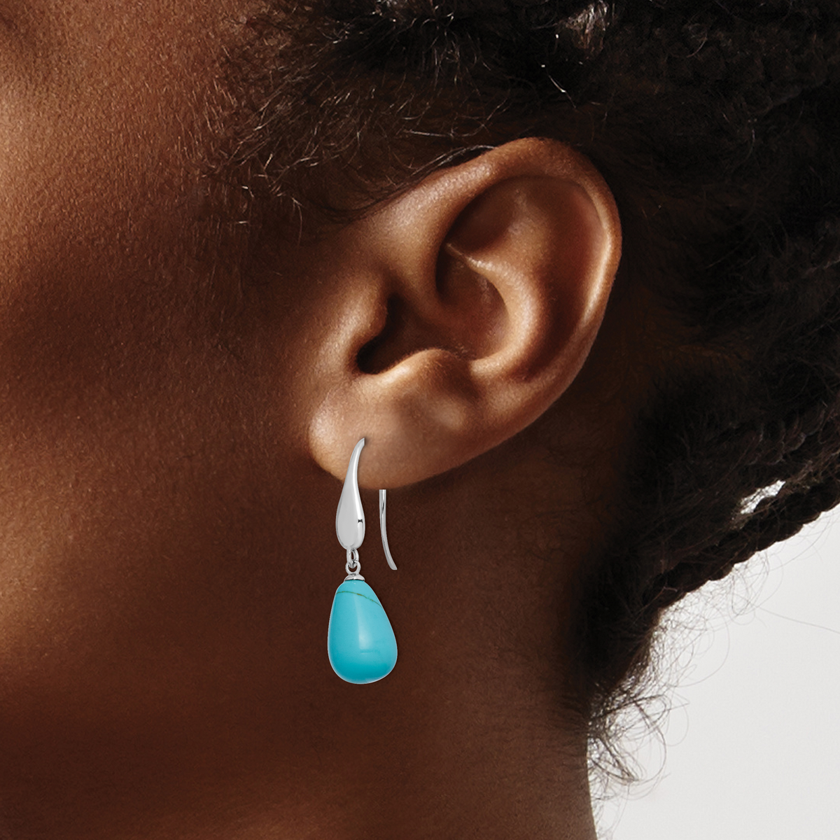 Sterling Silver RH-plated Imitation Turquoise Teardrop Dangle Earrings