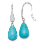 Sterling Silver RH-plated Imitation Turquoise Teardrop Dangle Earrings