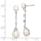 Sterling Silver Rhodium-plated CZ FWC Button Pearl Dangle Post Earrings
