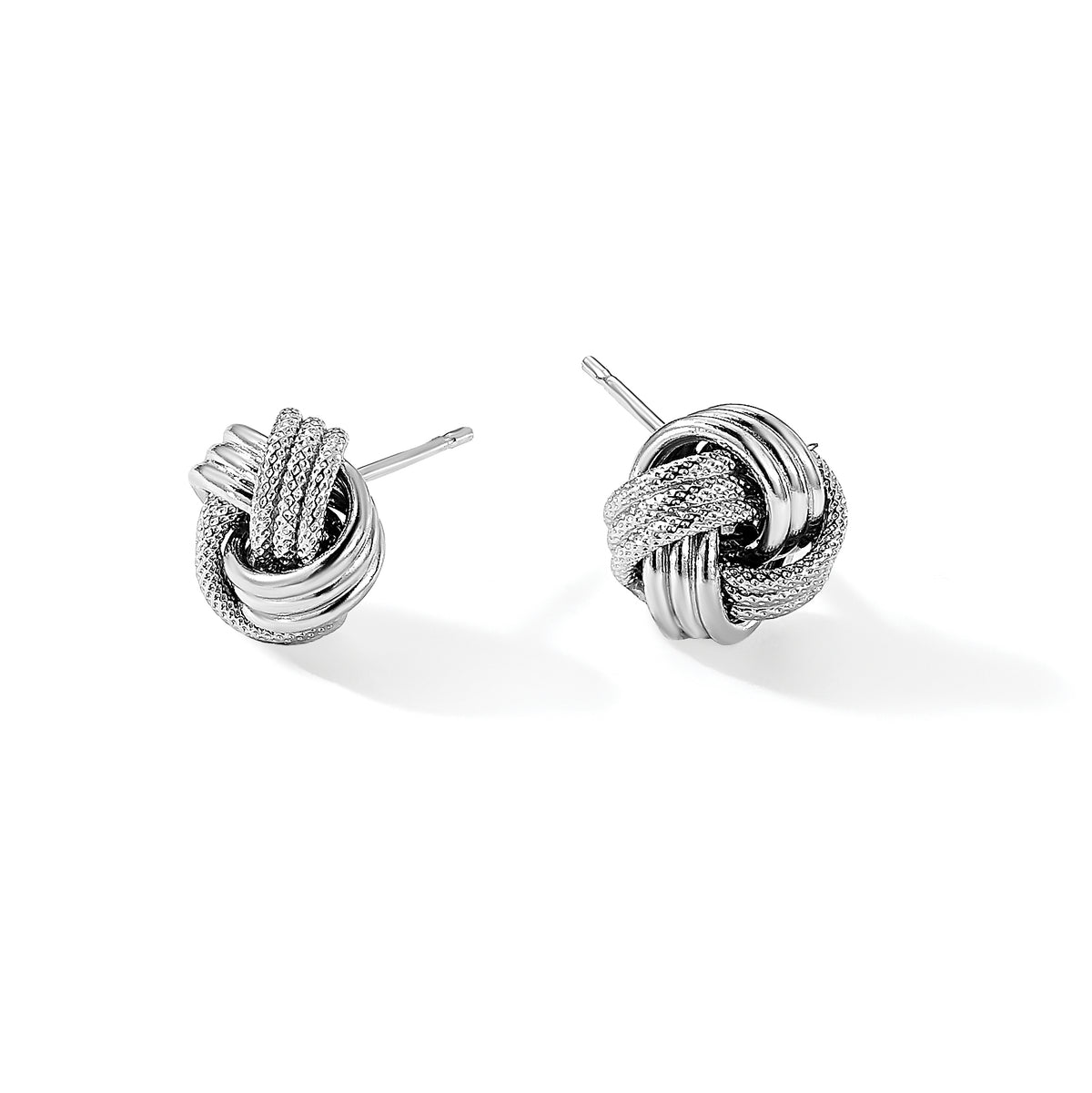 Love Knot Stud Earrings in Sterling Silver, 10.7mm Textured - Sophia Jewelers