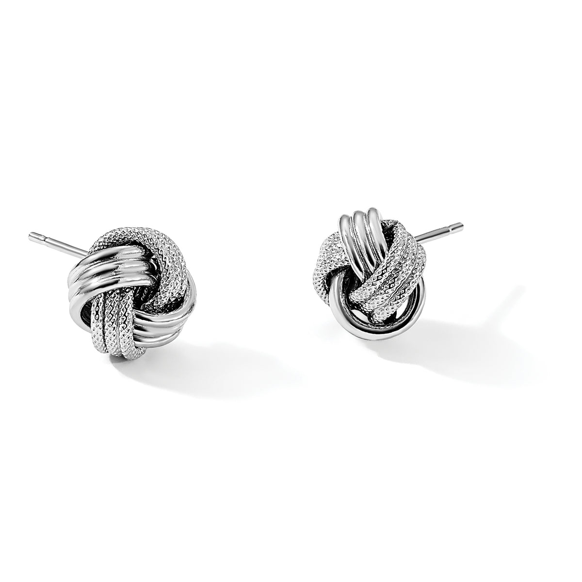 Love Knot Stud Earrings in Sterling Silver, 10.7mm Textured - Sophia Jewelers