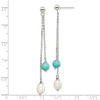 Sterling Silver Rhod-pltd Turquoise/FWC Pearl Chain Post Dangle Earrings