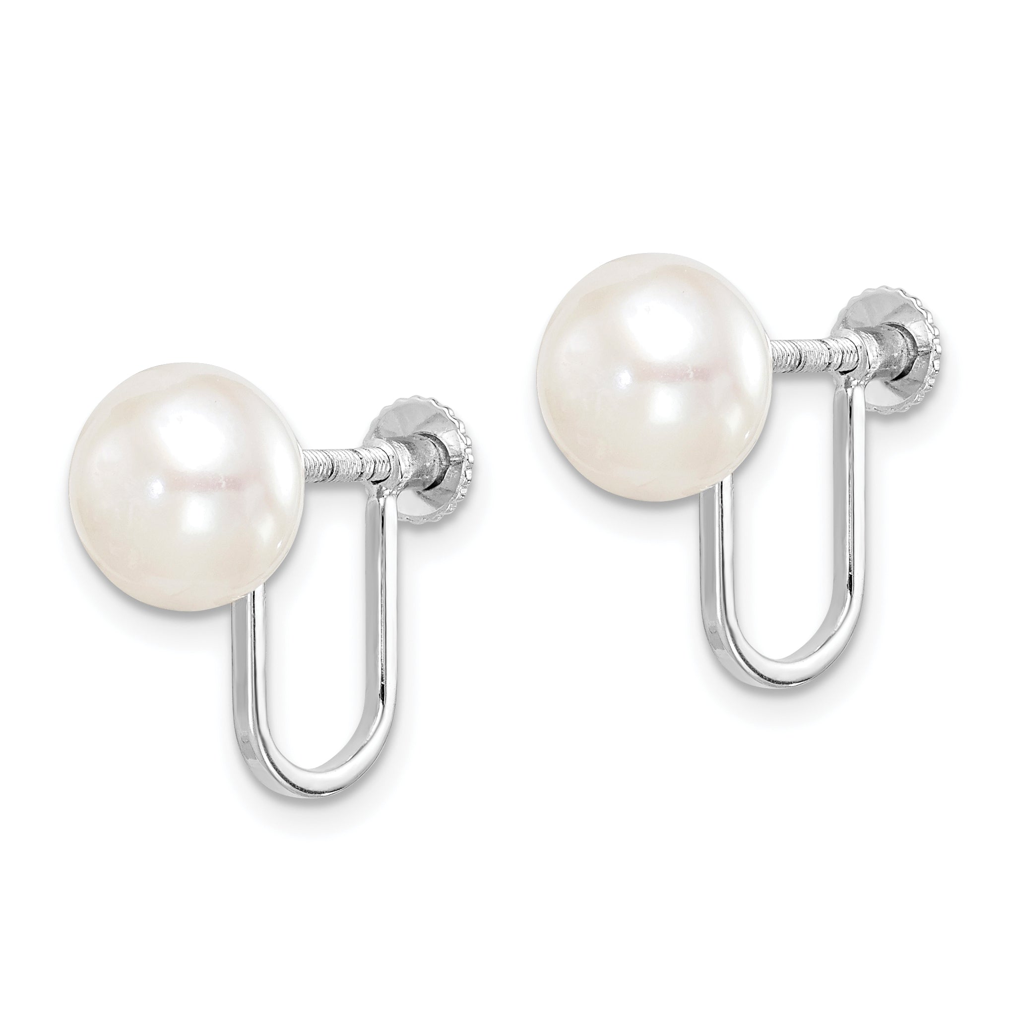 Sterling Silver Rhodium-plated 8-9mm White Button Freshwater Cultured Pearl Non Pierced Earrings Secondary image