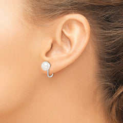 Sterling Silver Rhodium-plated 8-9mm White Button Freshwater Cultured Pearl Non Pierced Earrings