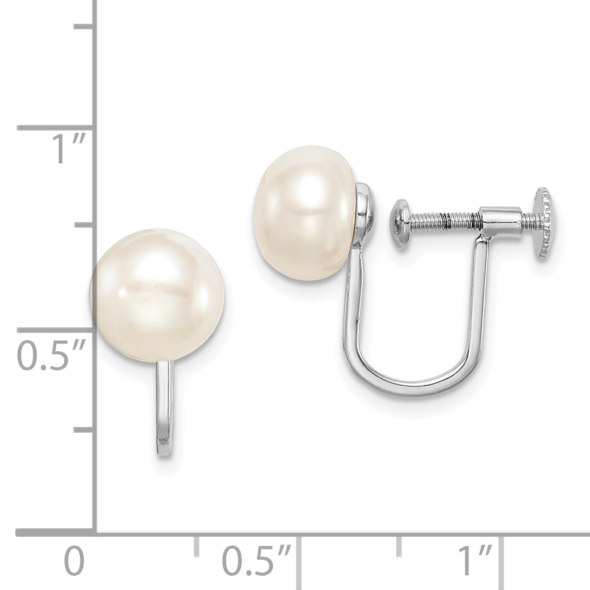 Sterling Silver Rhodium-plated 8-9mm White Button Freshwater Cultured Pearl Non Pierced Earrings