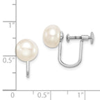 Sterling Silver Rhodium-plated 8-9mm White Button Freshwater Cultured Pearl Non Pierced Earrings
