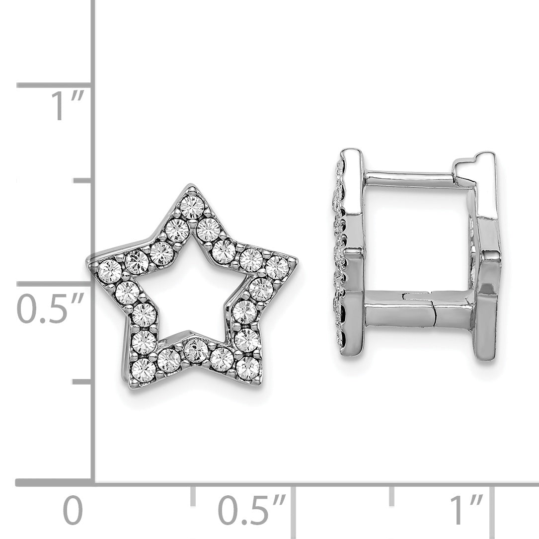 Sterling Silver RH-plate Yellow Enamel Star Crystal Hinged Earrings