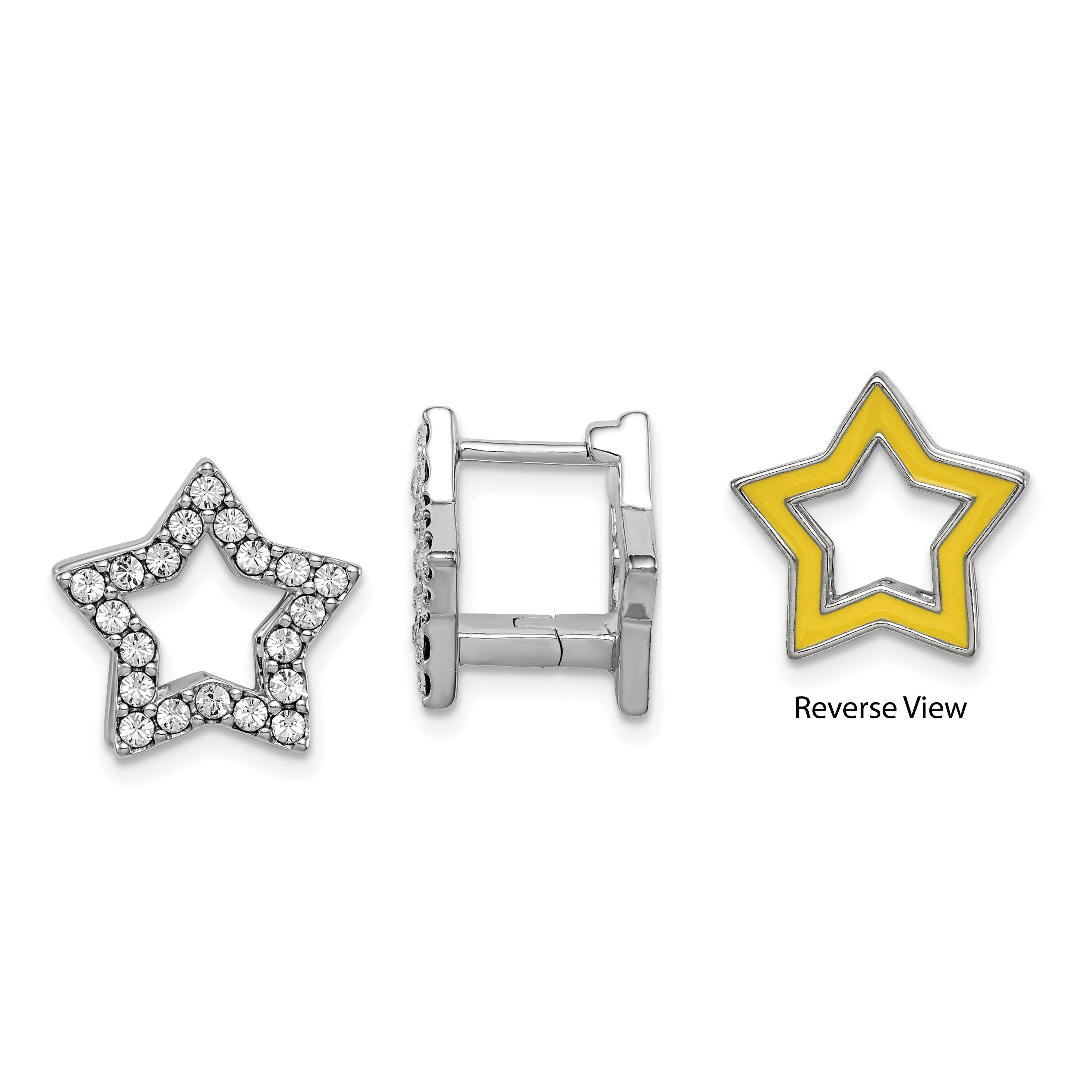 Sterling Silver RH-plate Yellow Enamel Star Crystal Hinged Earrings Main image
