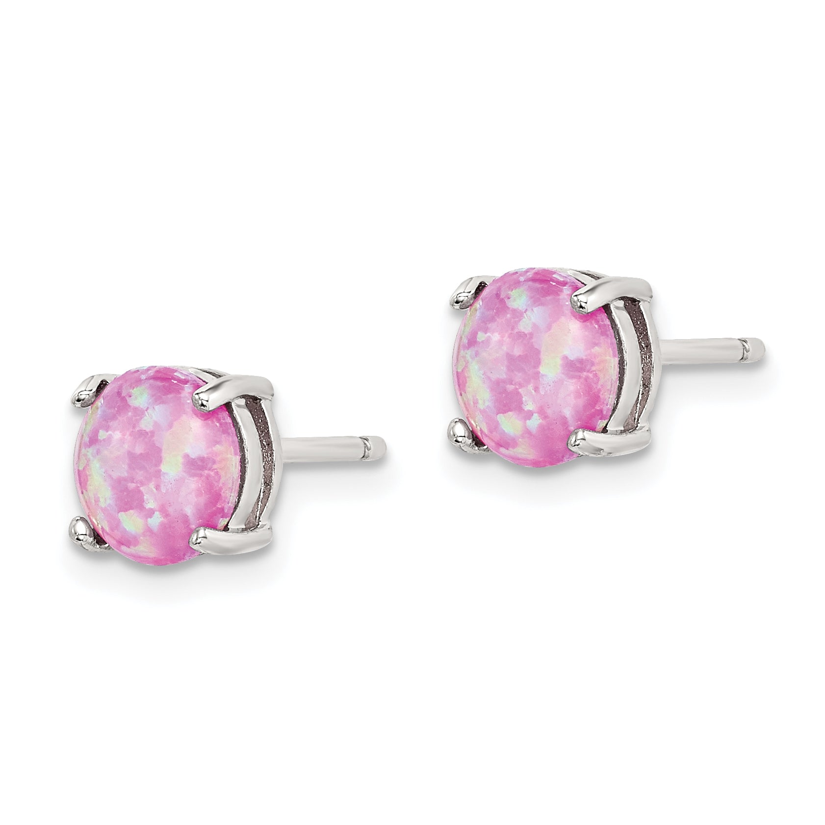 Sterling Silver Polished Pink, White & Blue 7mm Round Created Opal 3 Pair Set of Stud Earrings Secondary image