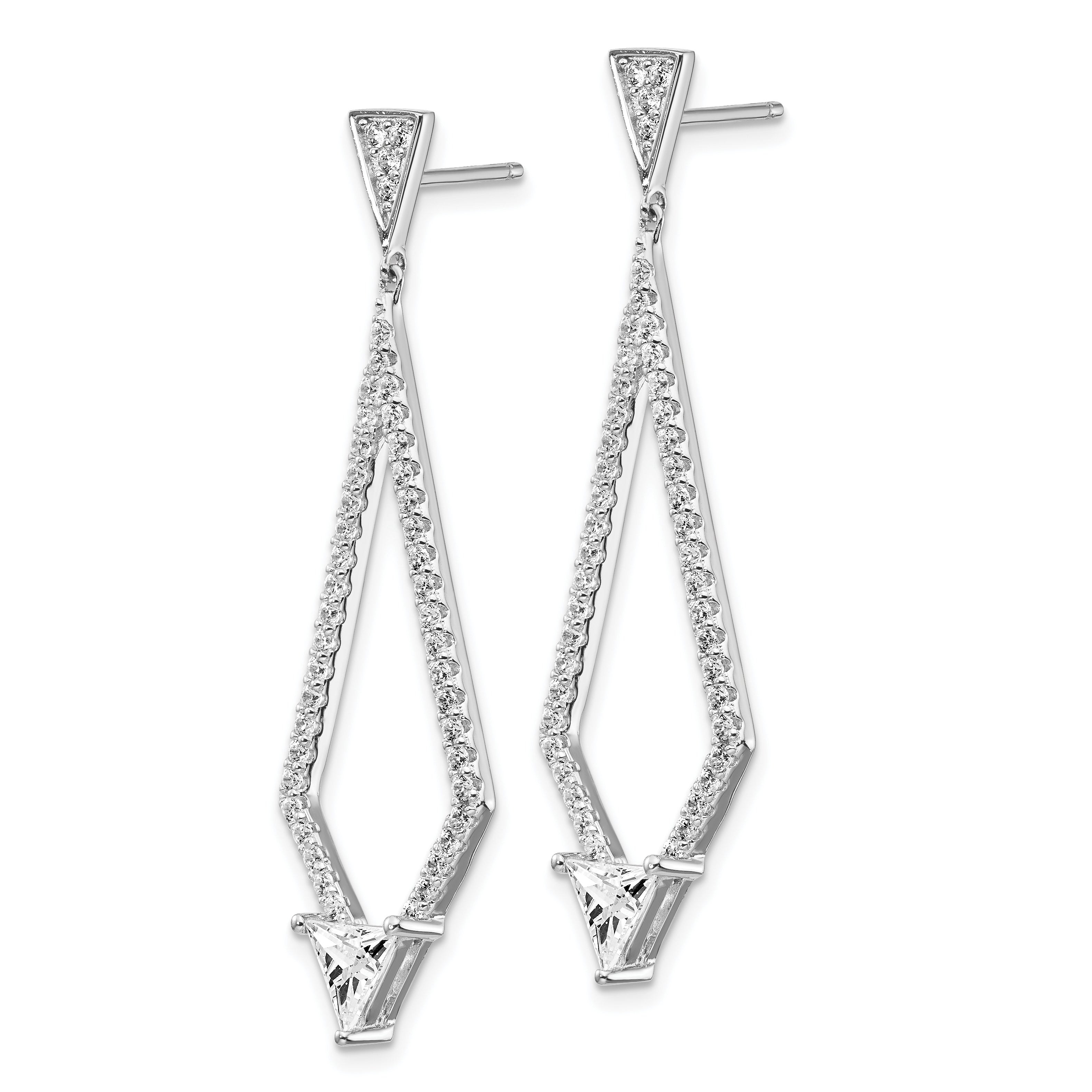 Sterling Shimmer Sterling Silver Rhodium-plated 94 Stone CZ Diamond Shaped Post Dangle Earrings