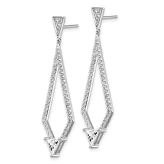 Sterling Shimmer Sterling Silver Rhodium-plated 94 Stone CZ Diamond Shaped Post Dangle Earrings