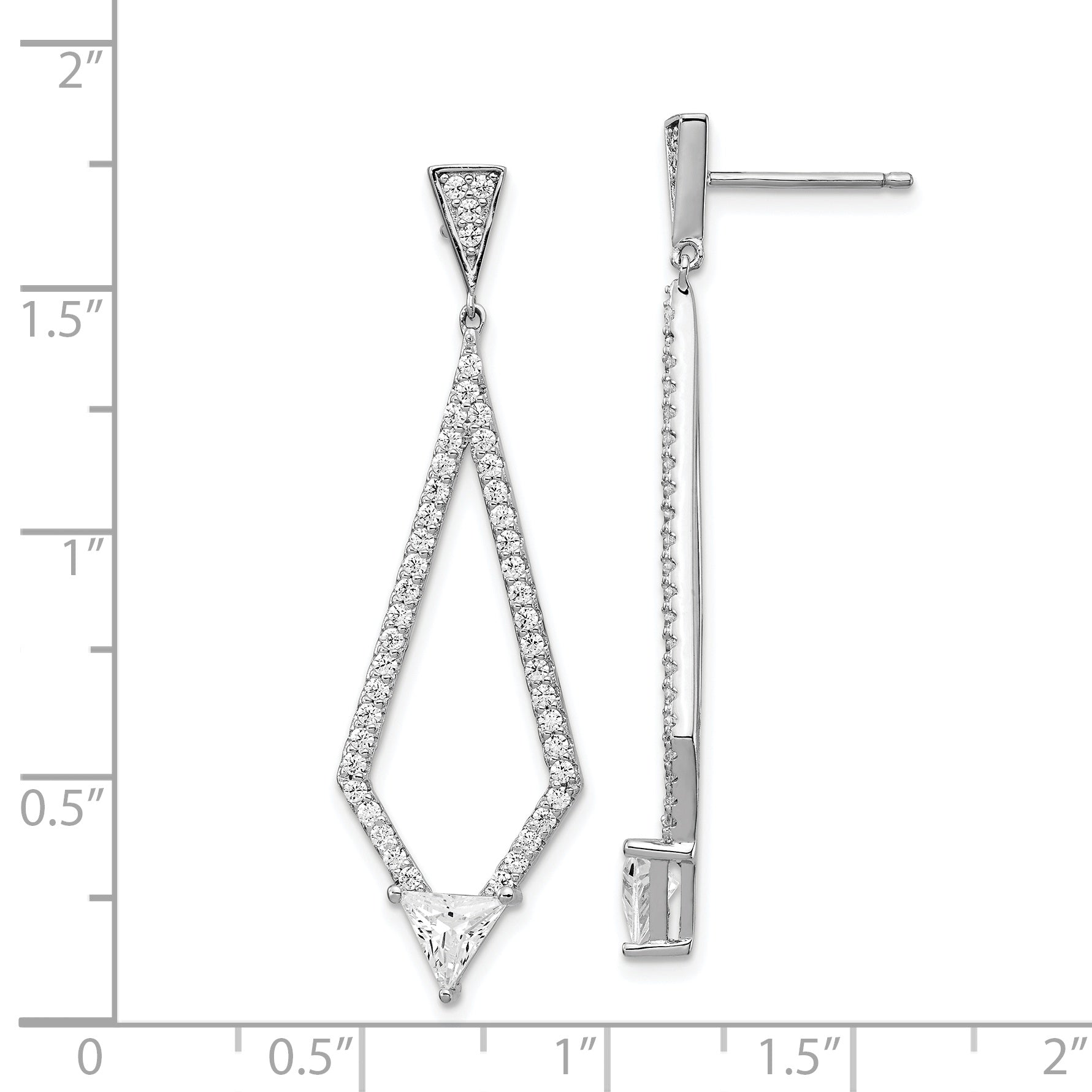 Sterling Shimmer Sterling Silver Rhodium-plated 94 Stone CZ Diamond Shaped Post Dangle Earrings