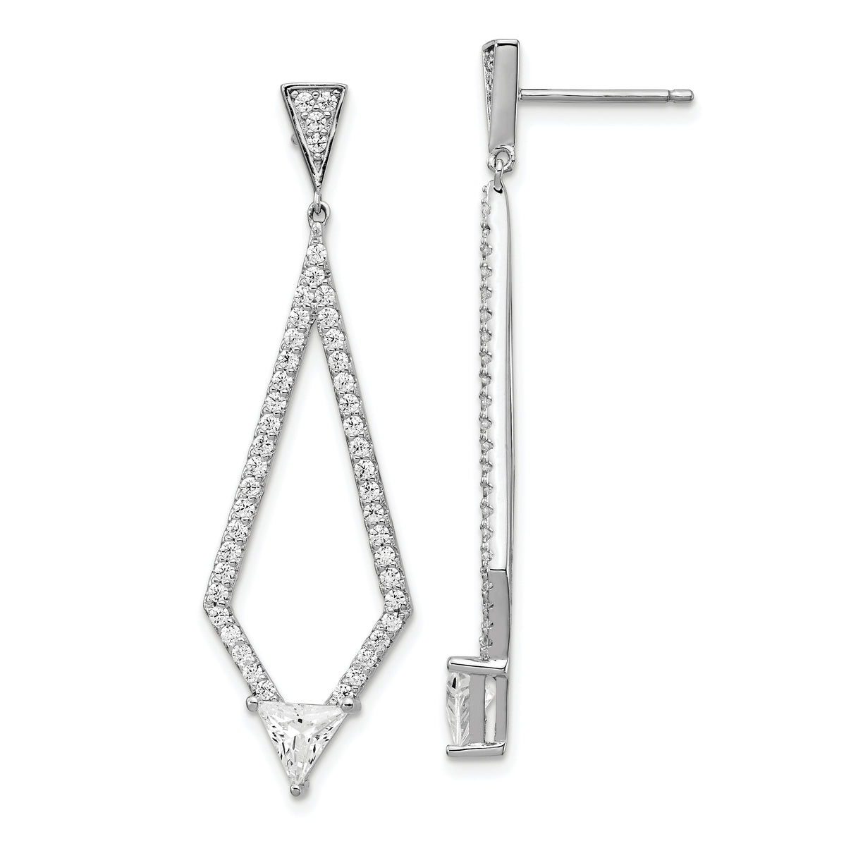 Sterling Shimmer Sterling Silver Rhodium-plated 94 Stone CZ Diamond Shaped Post Dangle Earrings