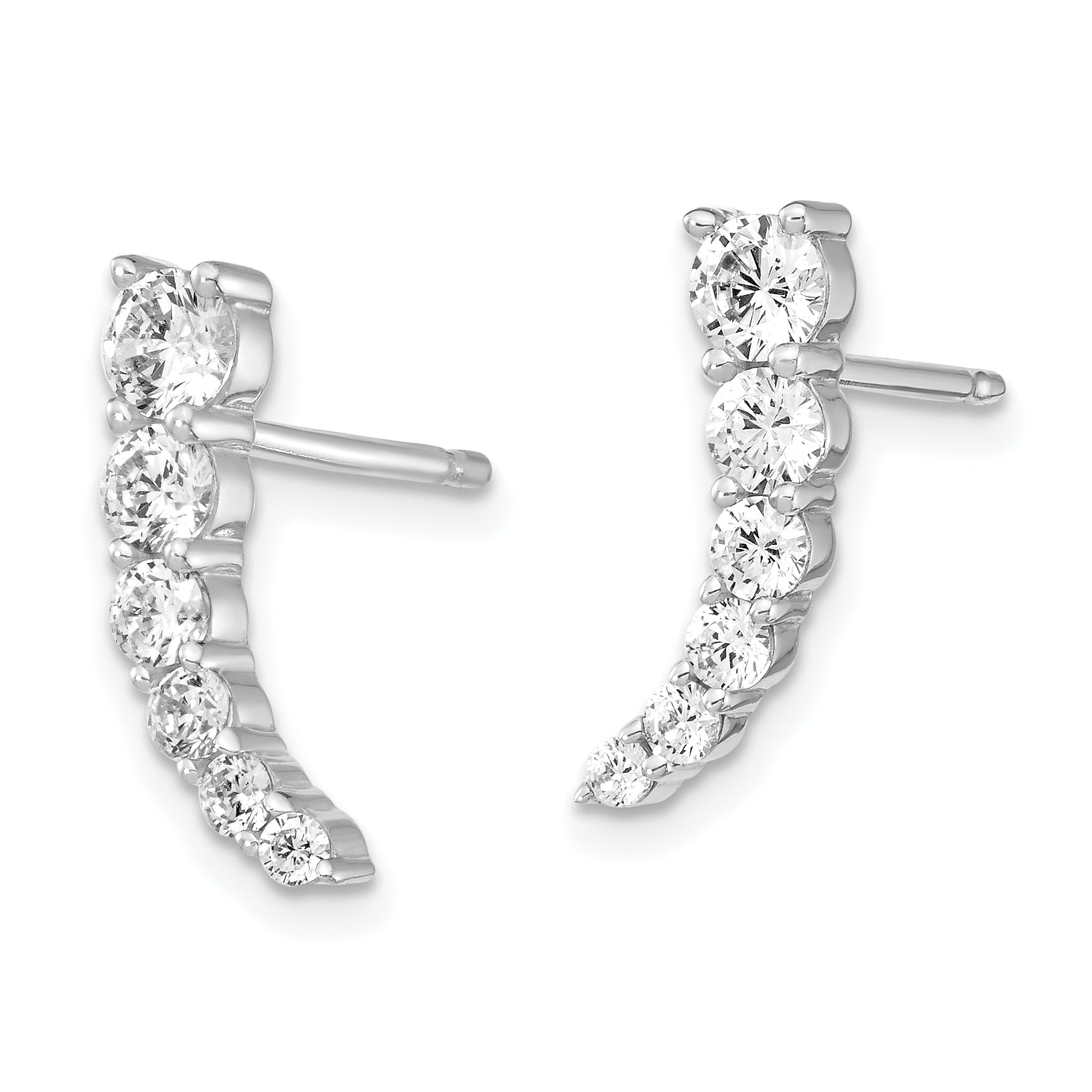 Sterling Shimmer Sterling Silver Rhodium-plated 12 Stone CZ Post Dangle Earrings Secondary image