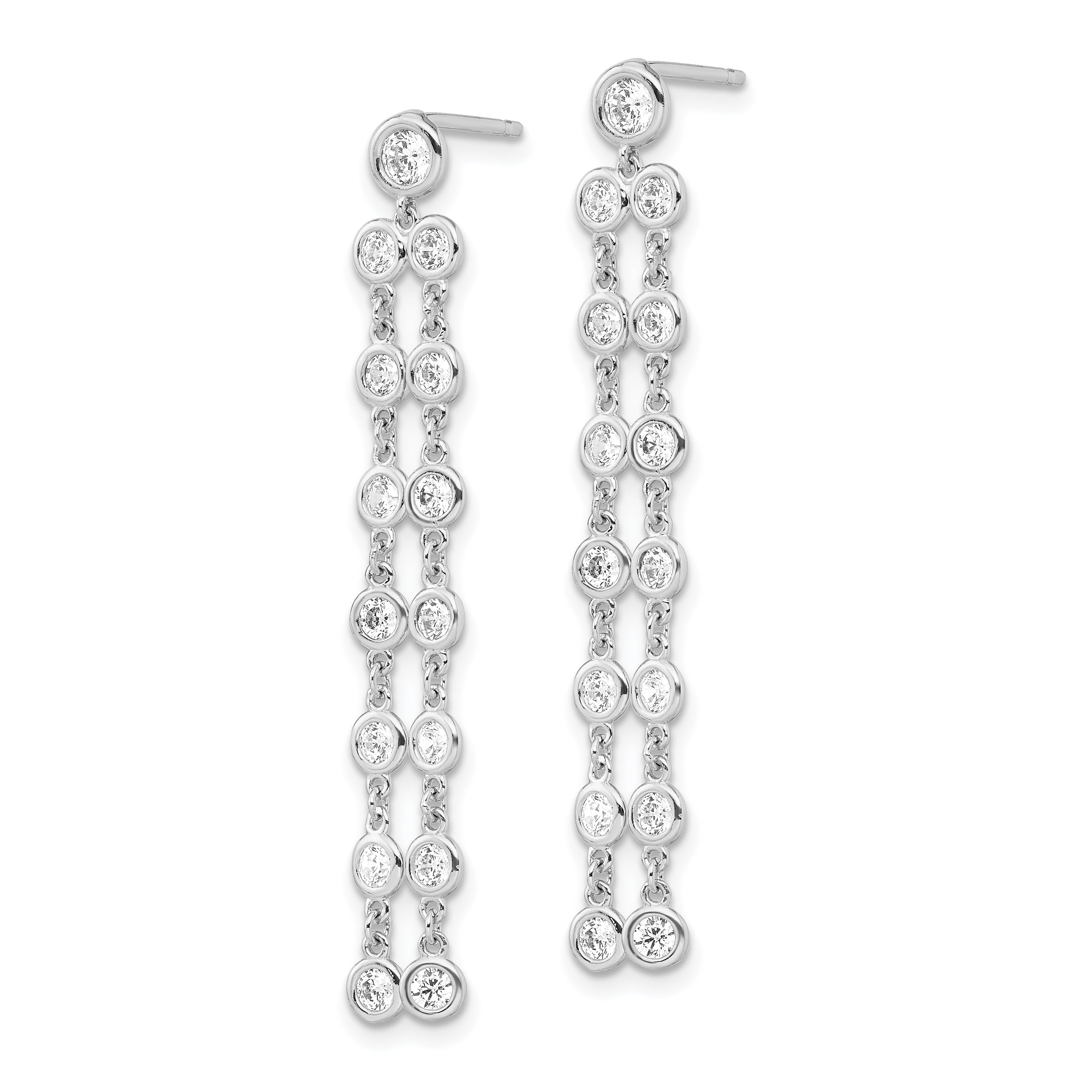 Sterling Shimmer Sterling Silver Rhodium-plated 30 Stone CZ 2 Strand Post Dangle Earrings Secondary image