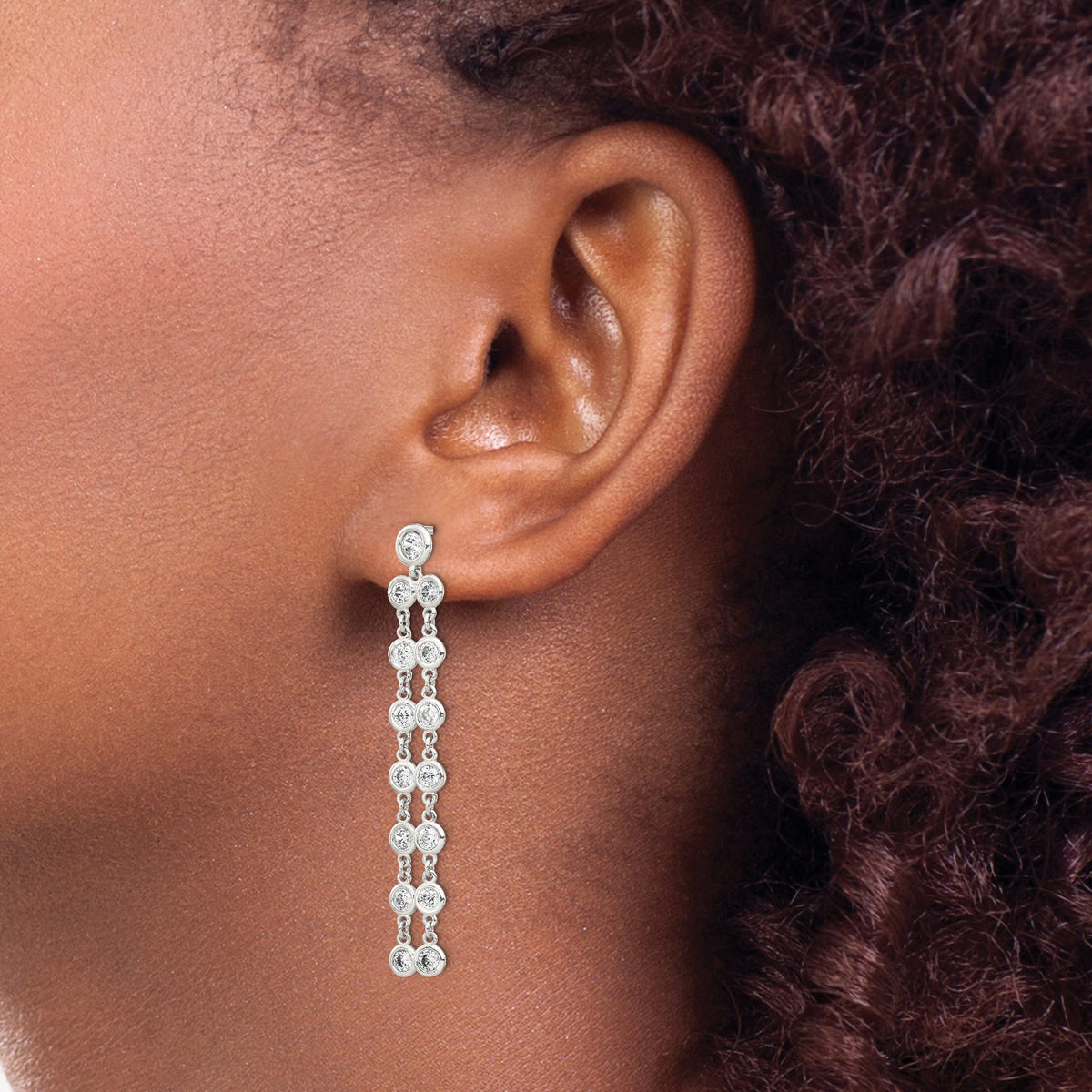 30-Stone Cubic Zirconia Two-Strand Stud Dangle Earrings in Sterling Silver, 6.9mm - Sophia Jewelers