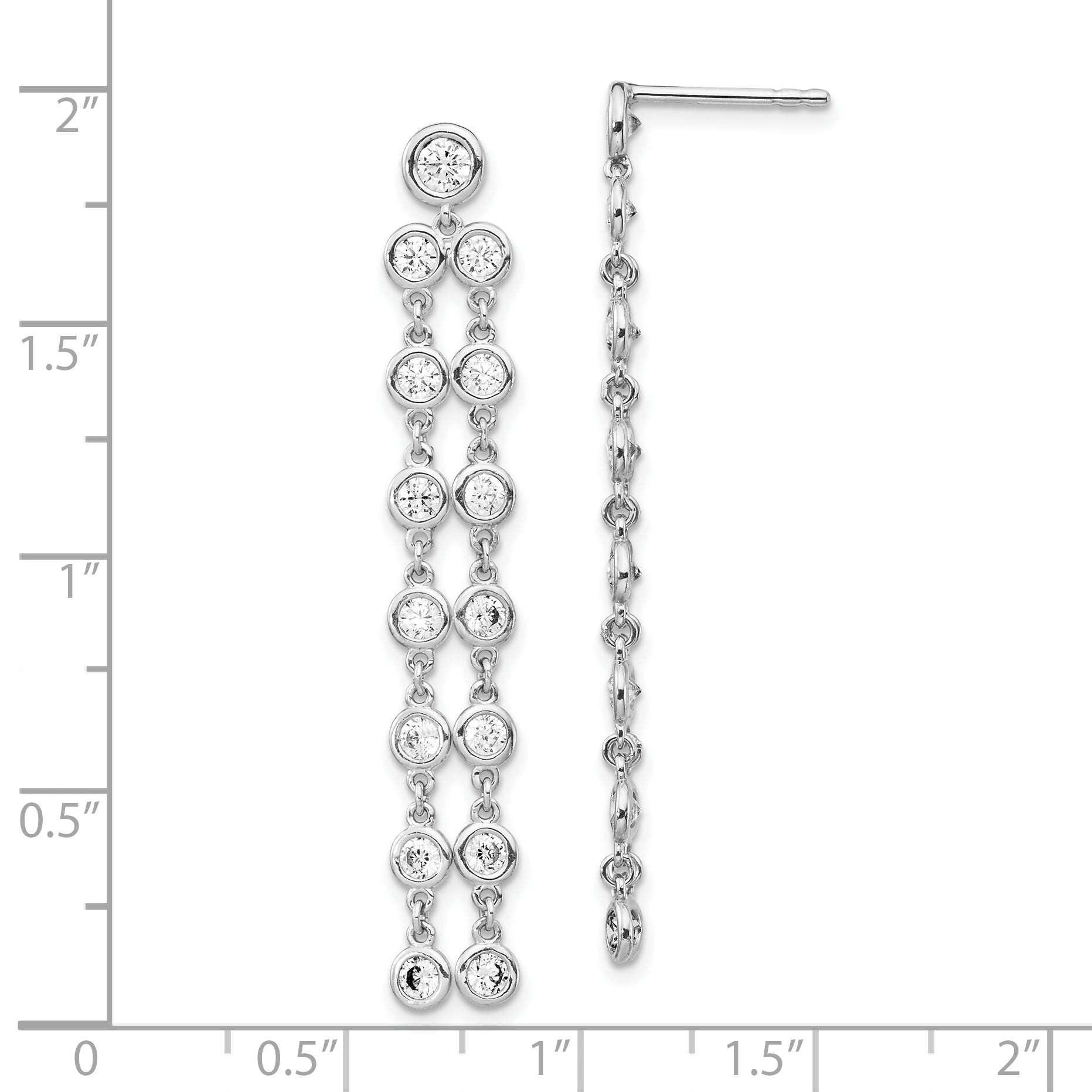 Sterling Shimmer Sterling Silver Rhodium-plated 30 Stone CZ 2 Strand Post Dangle Earrings