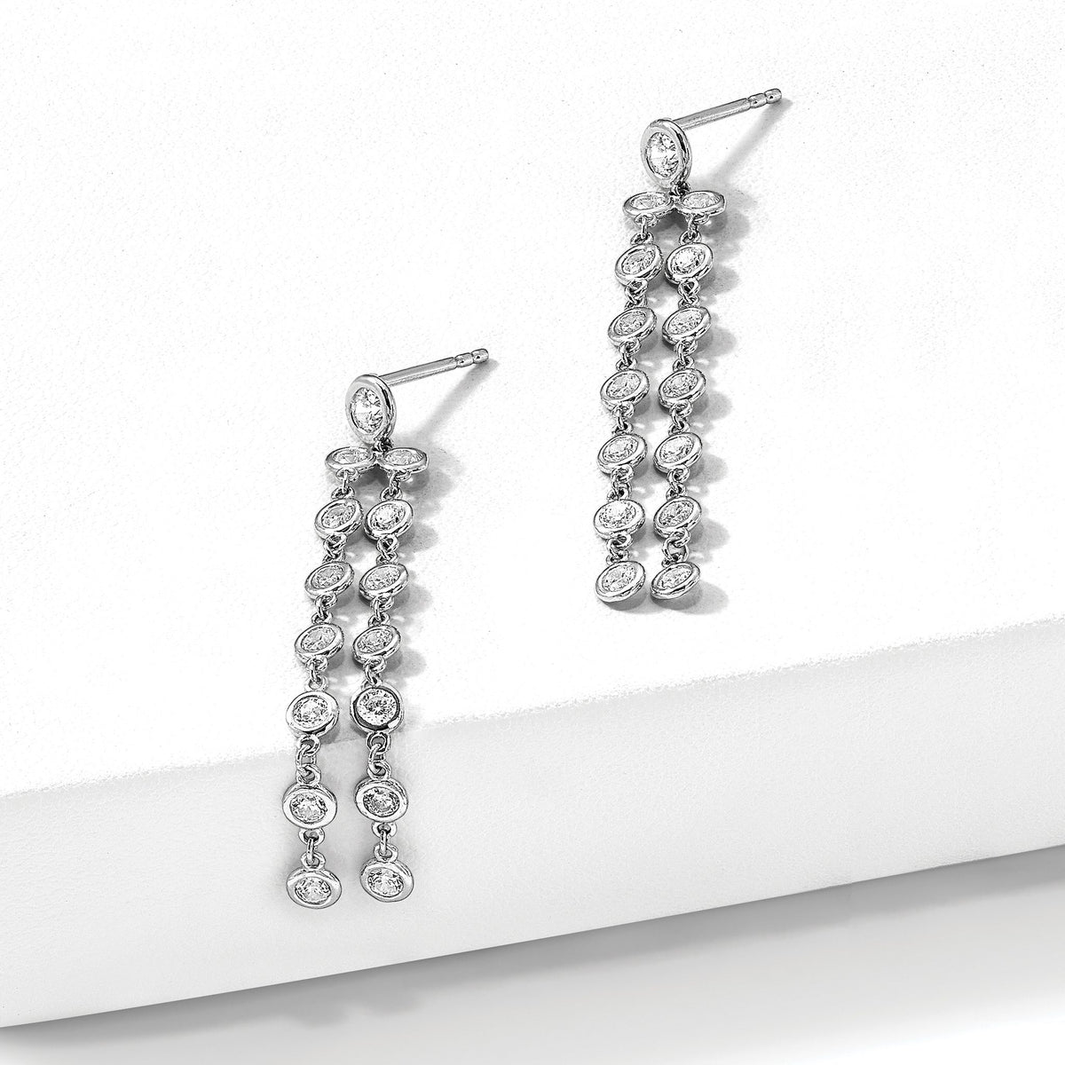 30-Stone Cubic Zirconia Two-Strand Stud Dangle Earrings in Sterling Silver, 6.9mm - Sophia Jewelers