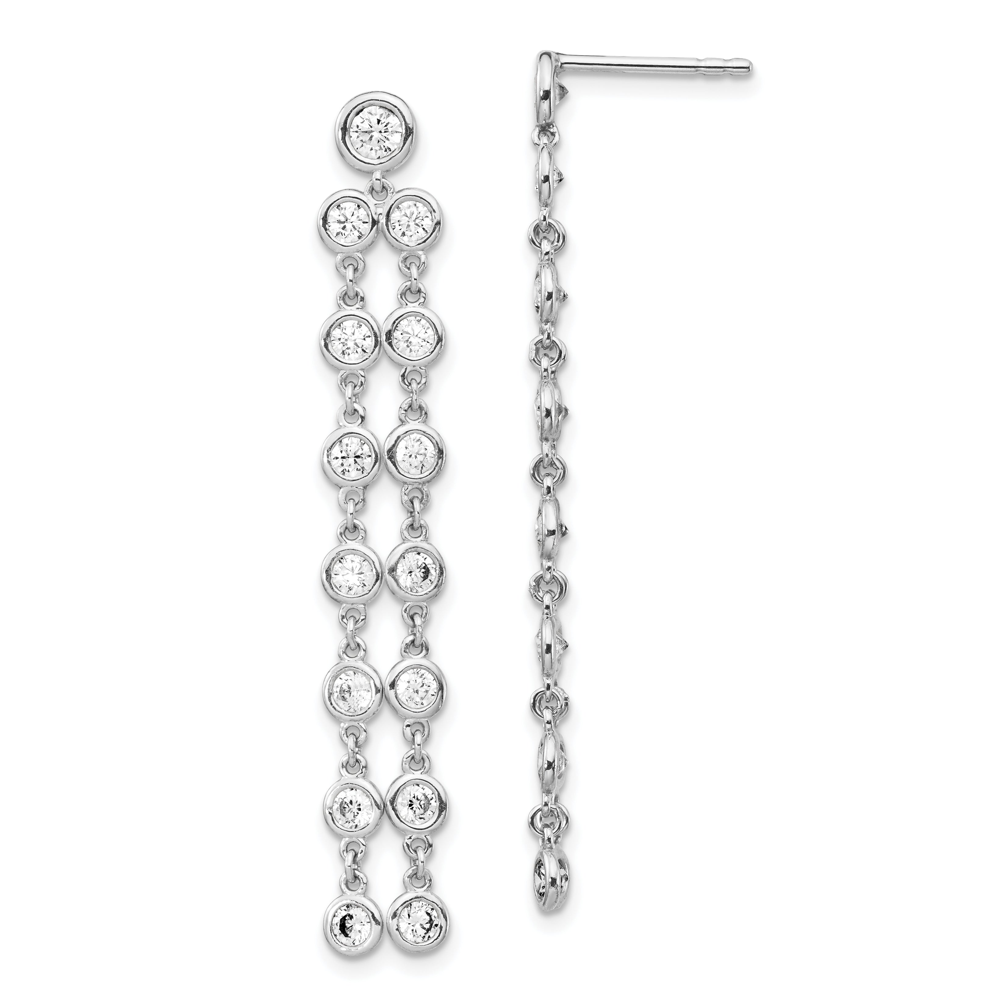 Sterling Shimmer Sterling Silver Rhodium-plated 30 Stone CZ 2 Strand Post Dangle Earrings Main image