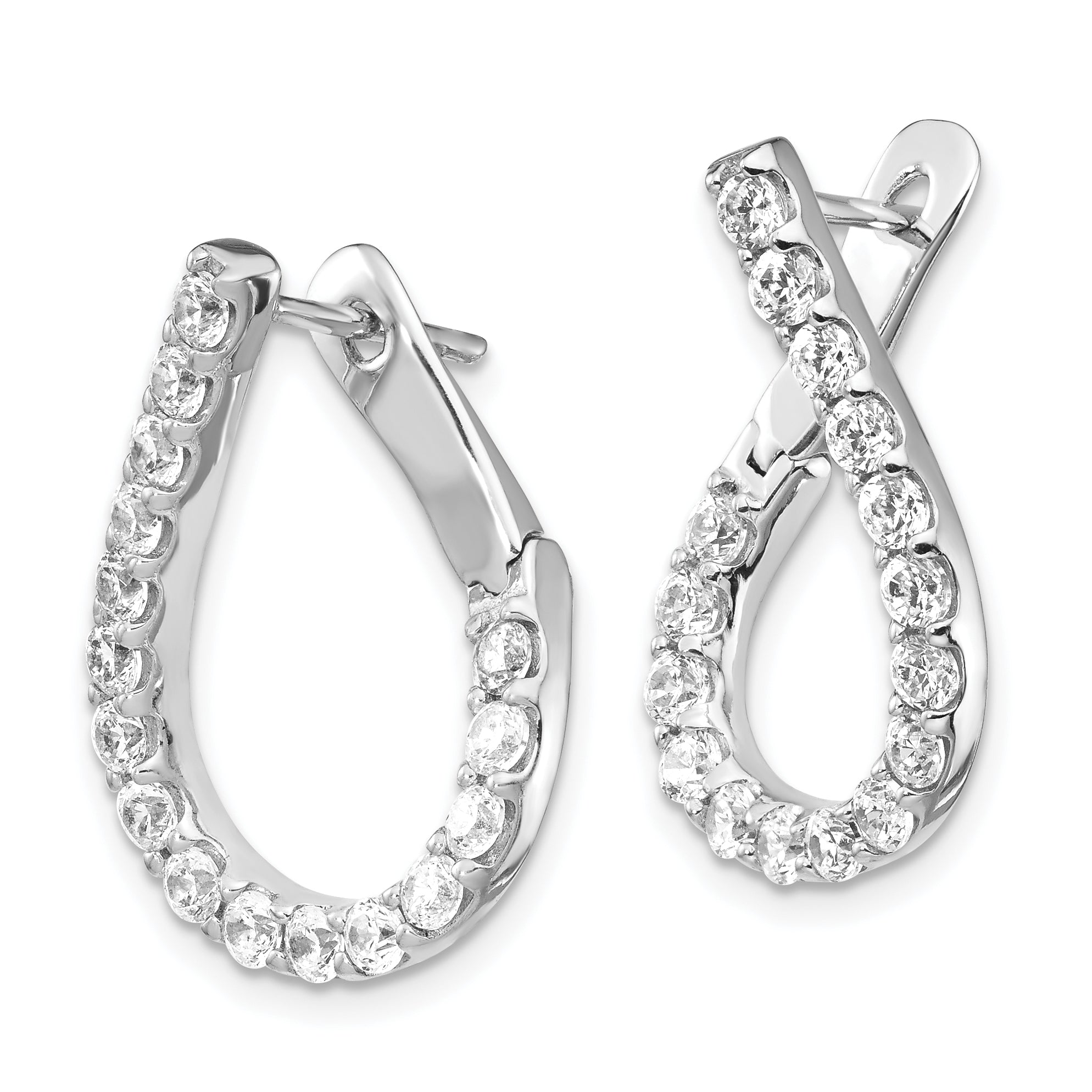 Sterling Shimmer Sterling Silver Rhodium-plated 32 Stone CZ Front and Back Teardrop Hinged Hoop Earrings Secondary image