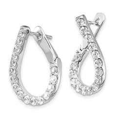 Sterling Shimmer Sterling Silver Rhodium-plated 32 Stone CZ Front and Back Teardrop Hinged Hoop Earrings