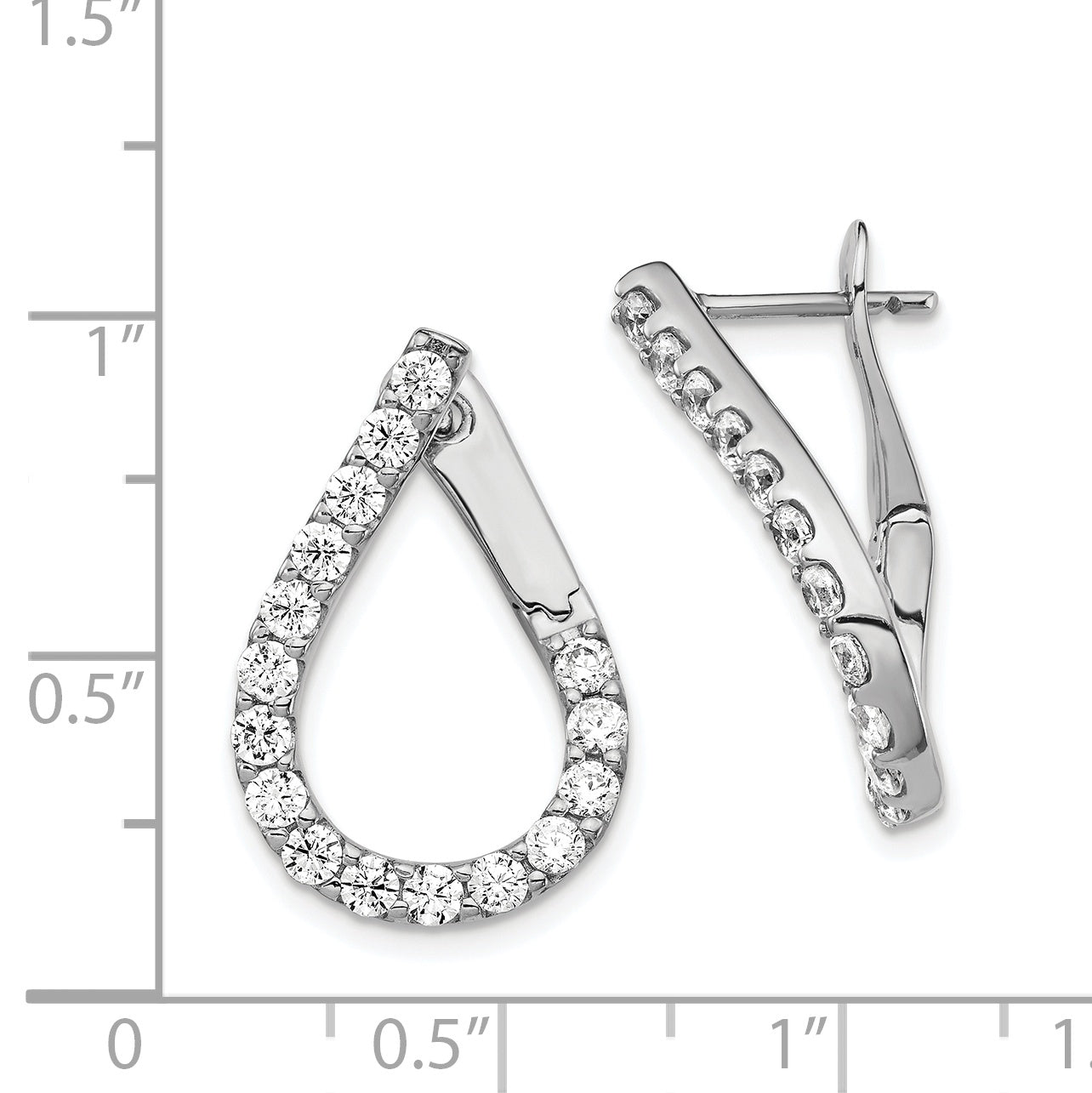Sterling Shimmer Sterling Silver Rhodium-plated 32 Stone CZ Front and Back Teardrop Hinged Hoop Earrings