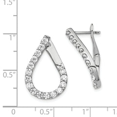 Sterling Shimmer Sterling Silver Rhodium-plated 32 Stone CZ Front and Back Teardrop Hinged Hoop Earrings