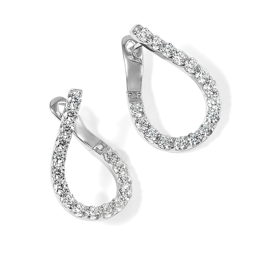 Cubic Zirconia Front and Back Teardrop Hoop Earrings in Sterling Silver, 22mm - Sophia Jewelers