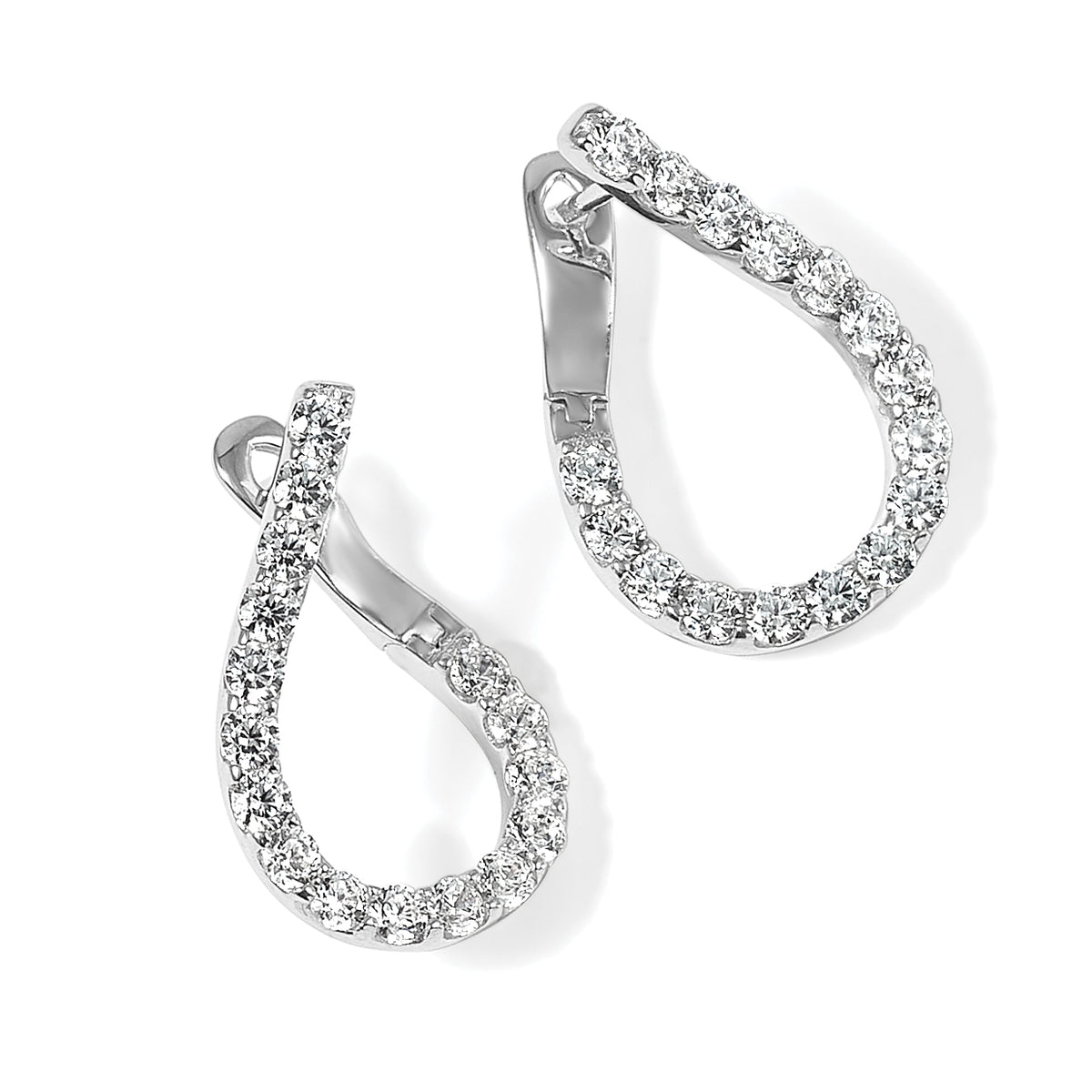 Cubic Zirconia Front and Back Teardrop Hoop Earrings in Sterling Silver, 22mm - Sophia Jewelers