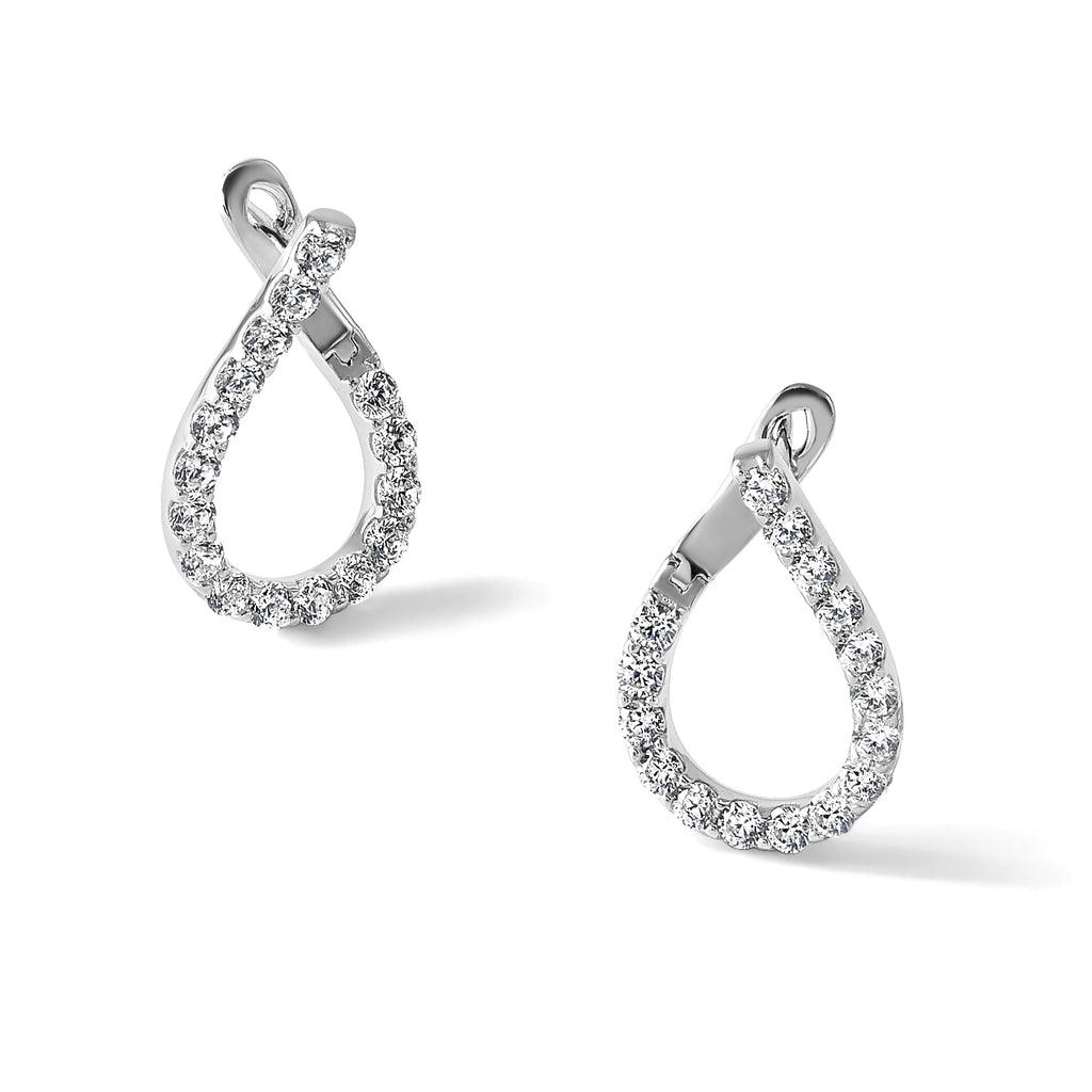 Cubic Zirconia Front and Back Teardrop Hoop Earrings in Sterling Silver, 22mm - Sophia Jewelers